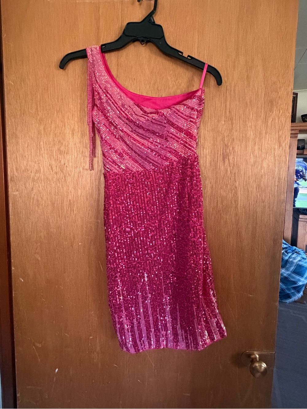 SHEIN Hot Pink One-Shoulder Sequin Cocktail Dress